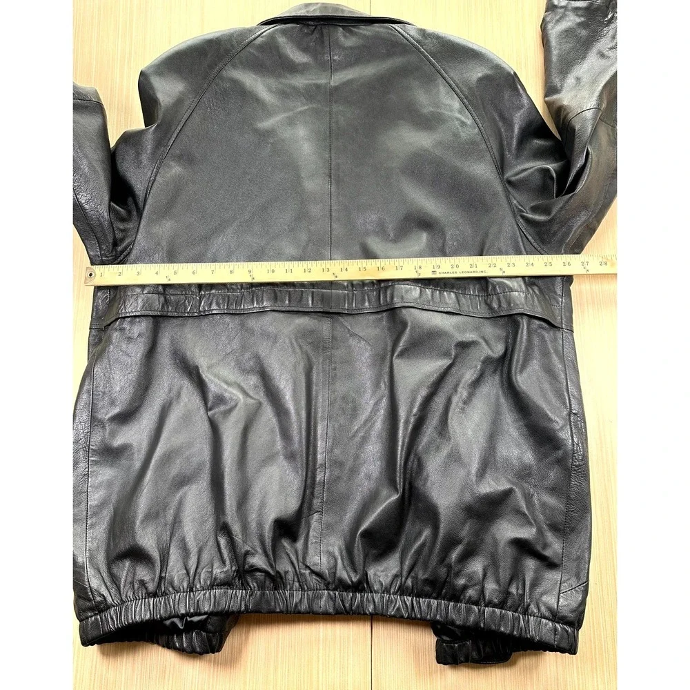 VTG Jacqueline Ferrar Leather Jacket Men's  XL Black Lined Raglan Sleeve‎ Retro